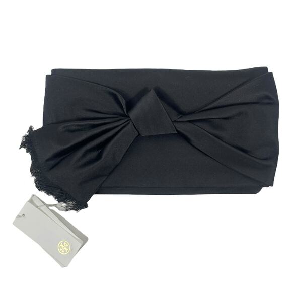 Tory Burch Eleanor Satin Bow Evening Clutch Bag Black - Picture 4 of 14